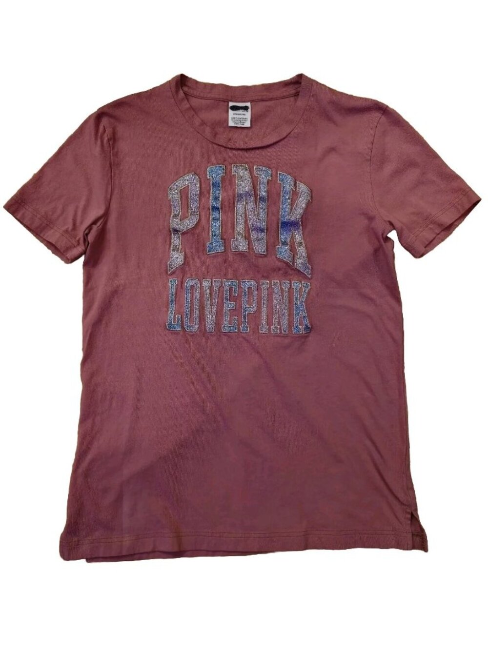 Y2K VTG Victoria's Secret Pink T-Shirt Womens Sz S Pink Bling Glam Logo